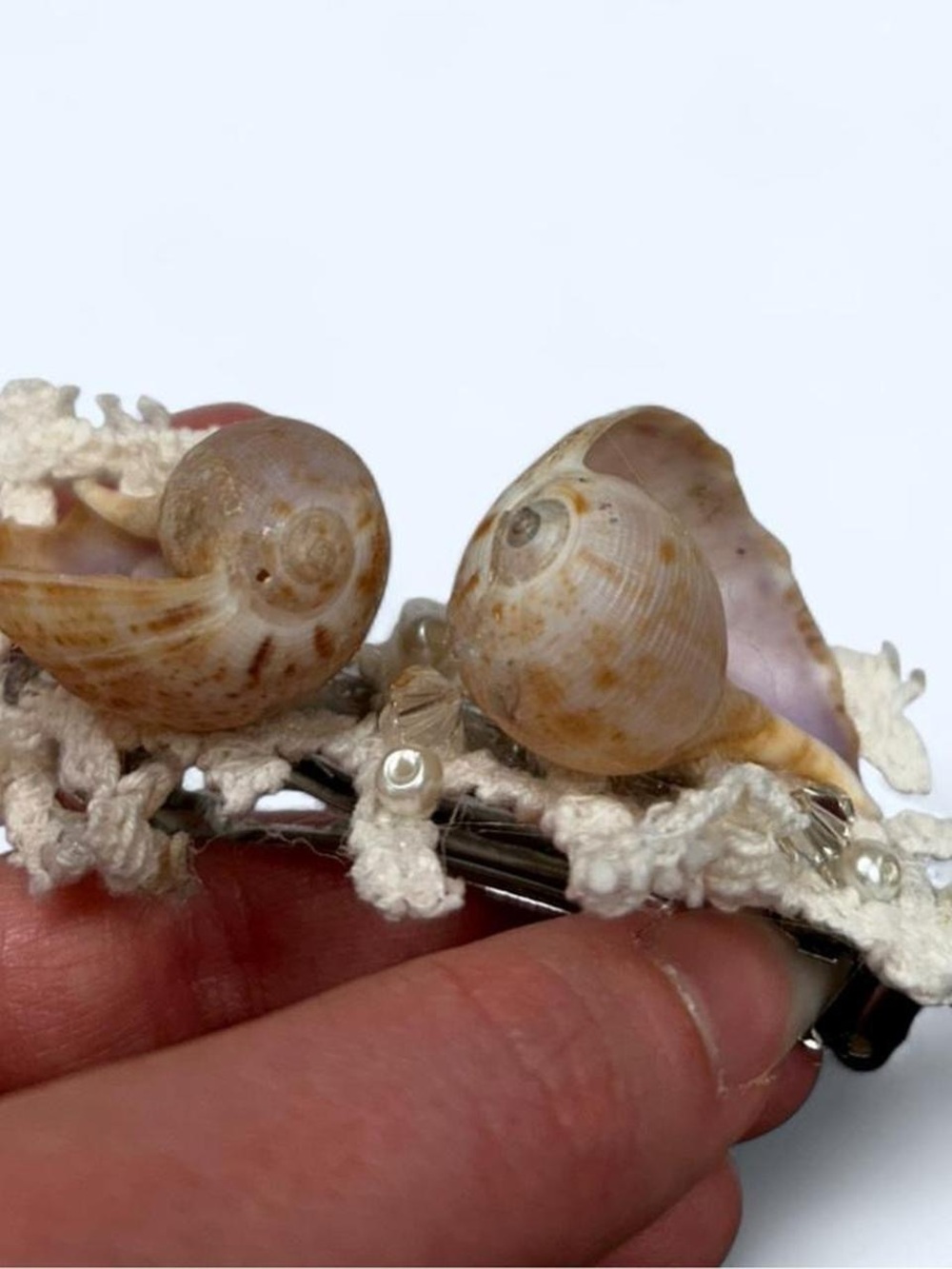 Seashell Hair Clip with Pearls, Beads, and Lace - Picture 6 of 6